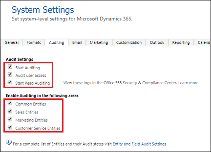 System settings auditing